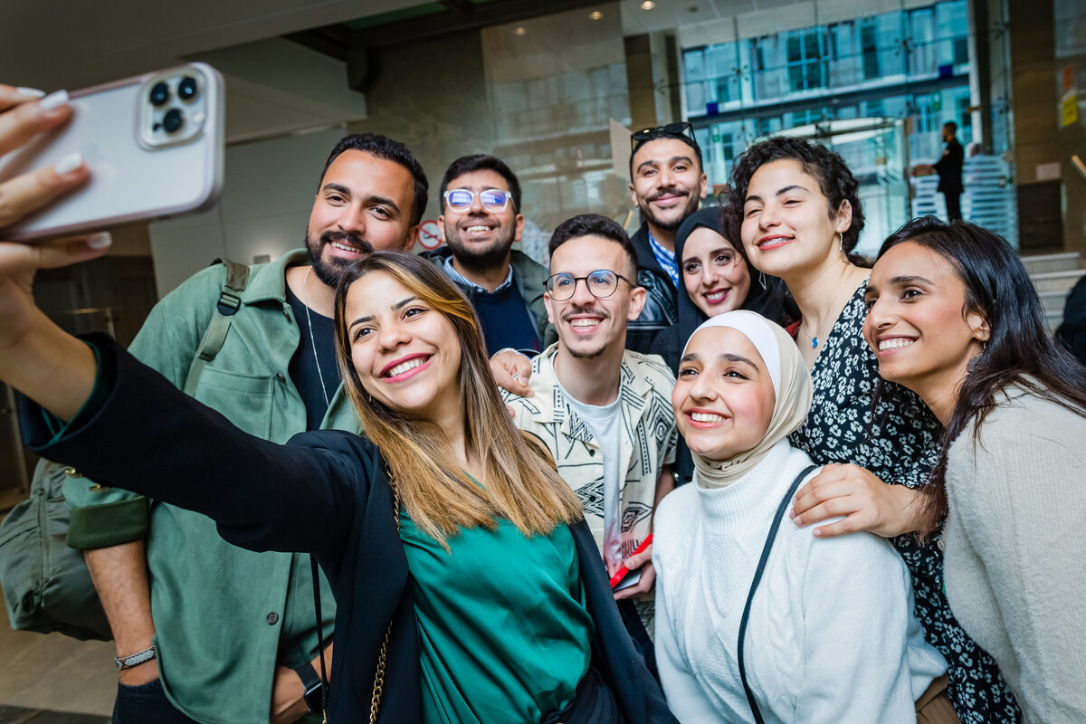 Mohamed Alouane with youth from the Southern Mediterranean in Brussels